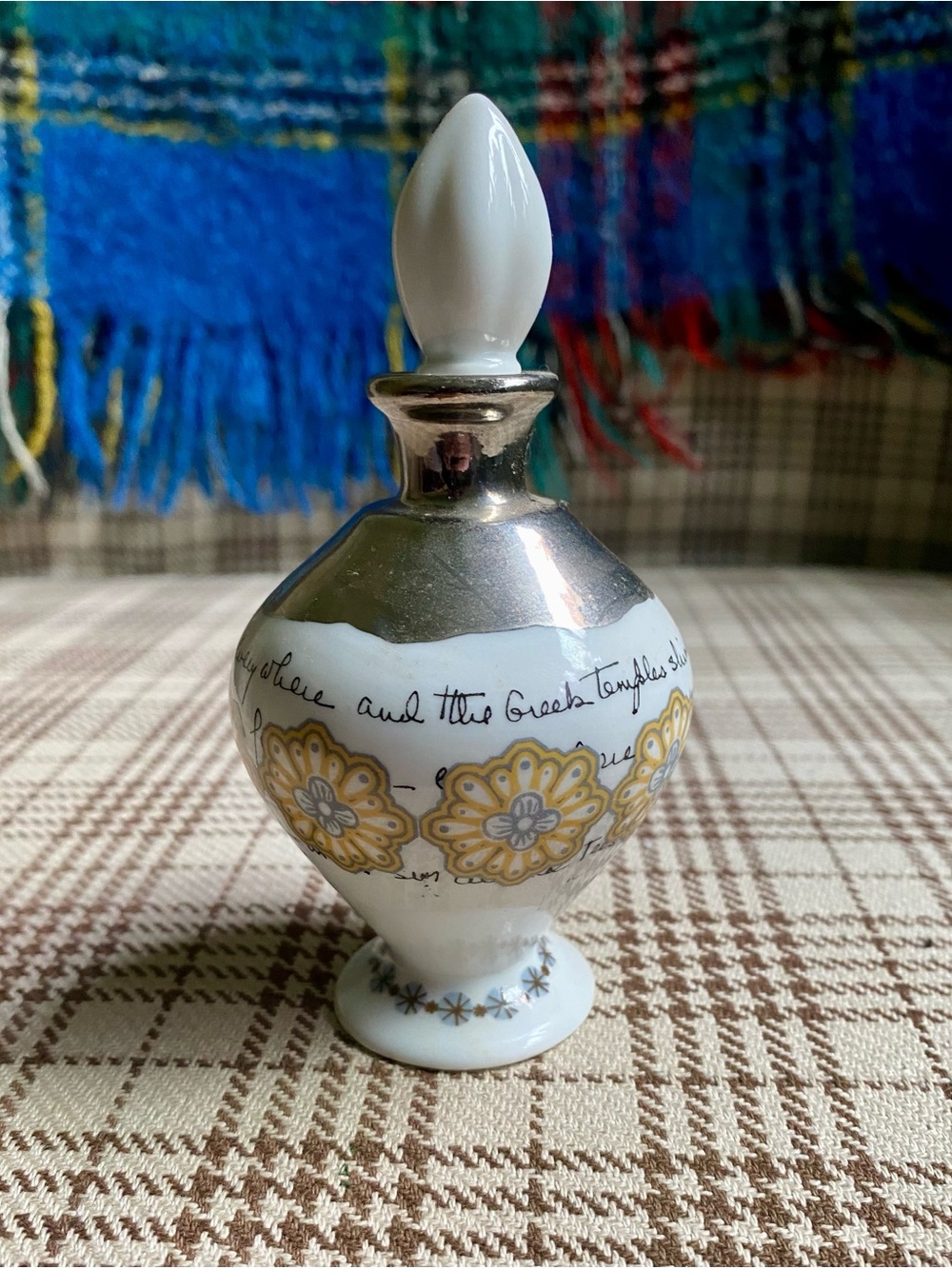 Decorative White and Gold Porcelain Perfume Bottle by